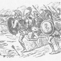 Soldats en armure antique avec des lances